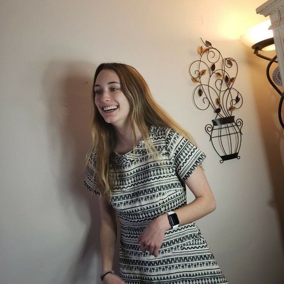 Banana Republic Cotton Poly Off White Geometric A-line Dress Size 10 - Picture 3 of 10